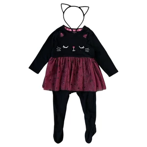 6-9 hó (74) F&amp;F tüllszoknyás fekete cica rugdalózó, jelmez cicafül hajráffal