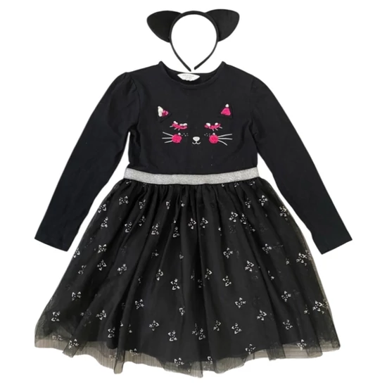 6-7 év (122) Primark Halloween tüllös fekete cica ruha, jelmez