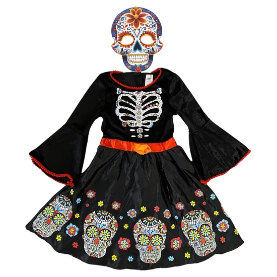 3-4 év (104) F&amp;F Halloween csontváz lány jelmez maszkkal