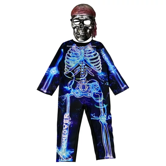 1-2 év (86-92) F&amp;F Halloween foszforeszkáló csontváz jelmez maszkkal
