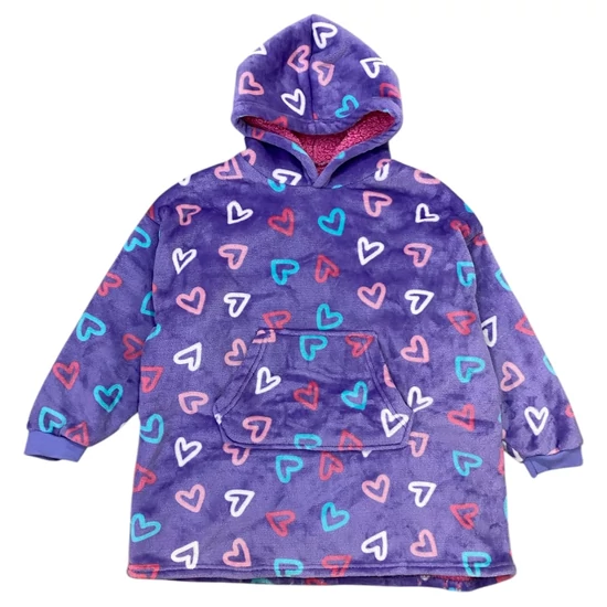 7-10 év (122-140) Hoodie szívecskés pihe-puha poncsó, pulóver takaró